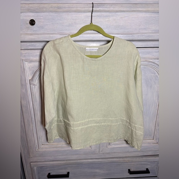 Bryn‎ Walker Green Pintuck Shirt Cross-dyed Linen Boxy Lagenlook Minimalist Boho - Picture 2 of 9